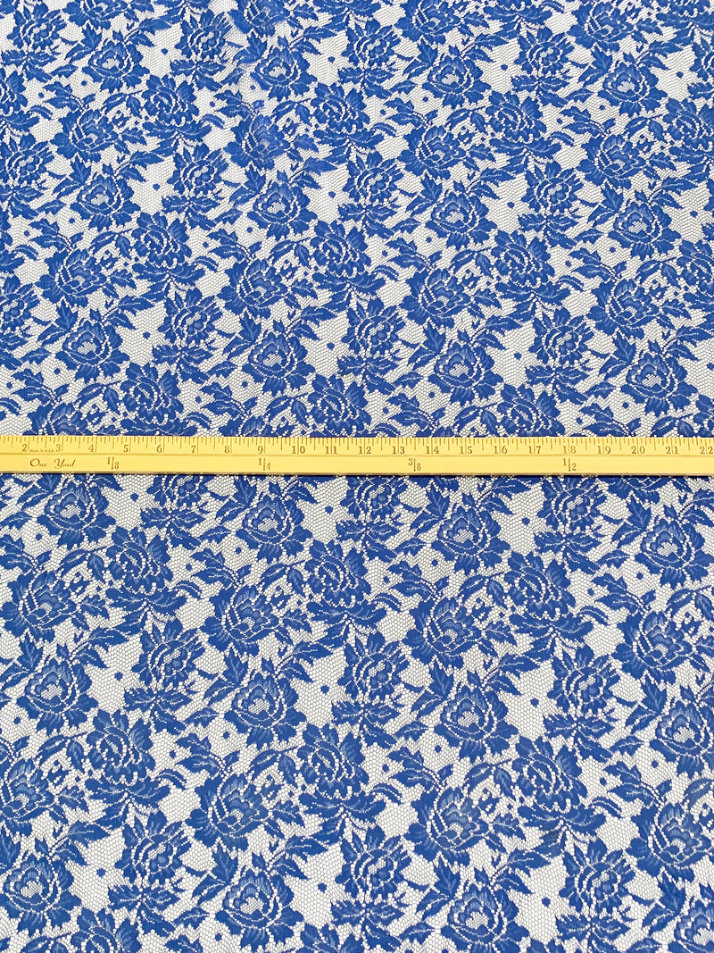 Cobalt Blue 100% Polyester Floral Design Lace - NY Designer - 52W