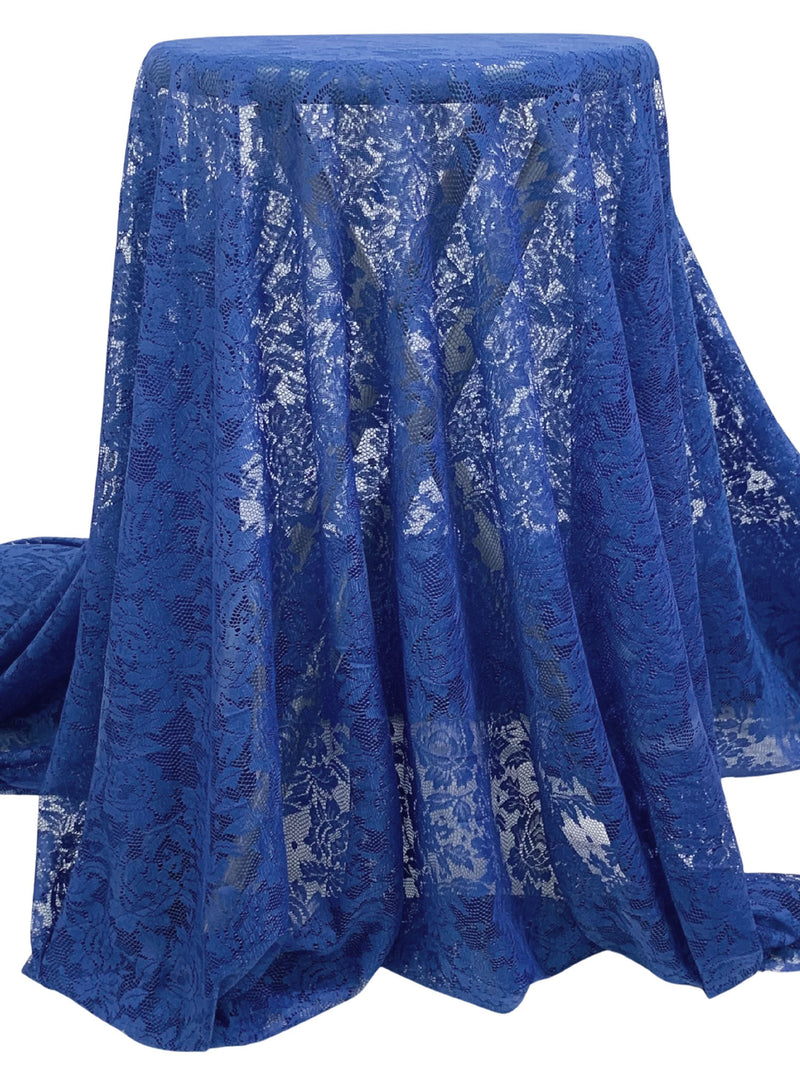 Cobalt Blue 100% Polyester Floral Design Lace - NY Designer - 52W