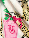 Champagne Pink/Camel/Sea Green/Multi Polyester/Lycra Cheetah Topiary Print Brushed Sweater Knit - NY Designer - 60W