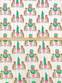 Champagne Pink/Camel/Sea Green/Multi Polyester/Lycra Cheetah Topiary Print Brushed Sweater Knit - NY Designer - 60W