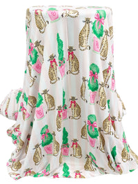 Champagne Pink/Camel/Sea Green/Multi Polyester/Lycra Cheetah Topiary Print Brushed Sweater Knit - NY Designer - 60W