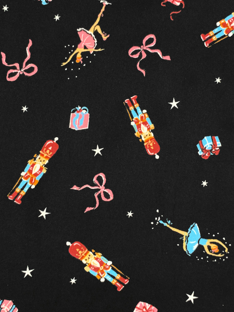 Black/Candy Pink/Sky Blue/Multi Polyester/Lycra Nutcracker Ballet Print Brushed Sweater Knit - NY Designer - 60W