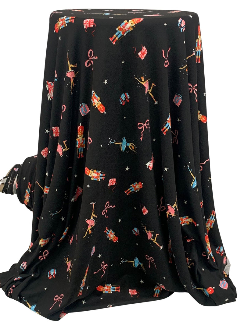Black/Candy Pink/Sky Blue/Multi Polyester/Lycra Nutcracker Ballet Print Brushed Sweater Knit - NY Designer - 60W