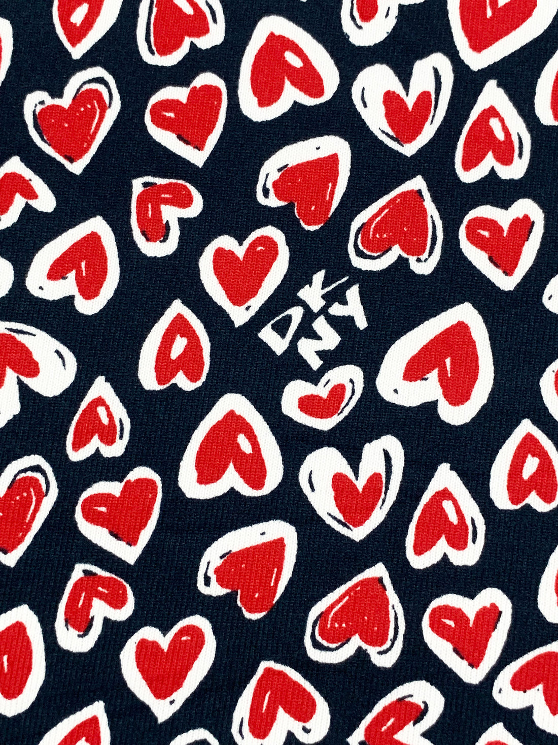 Dark Navy/Crimson/White Polyester/Lycra Hearts Print Brushed Sweater Knit - NY Designer - 58W