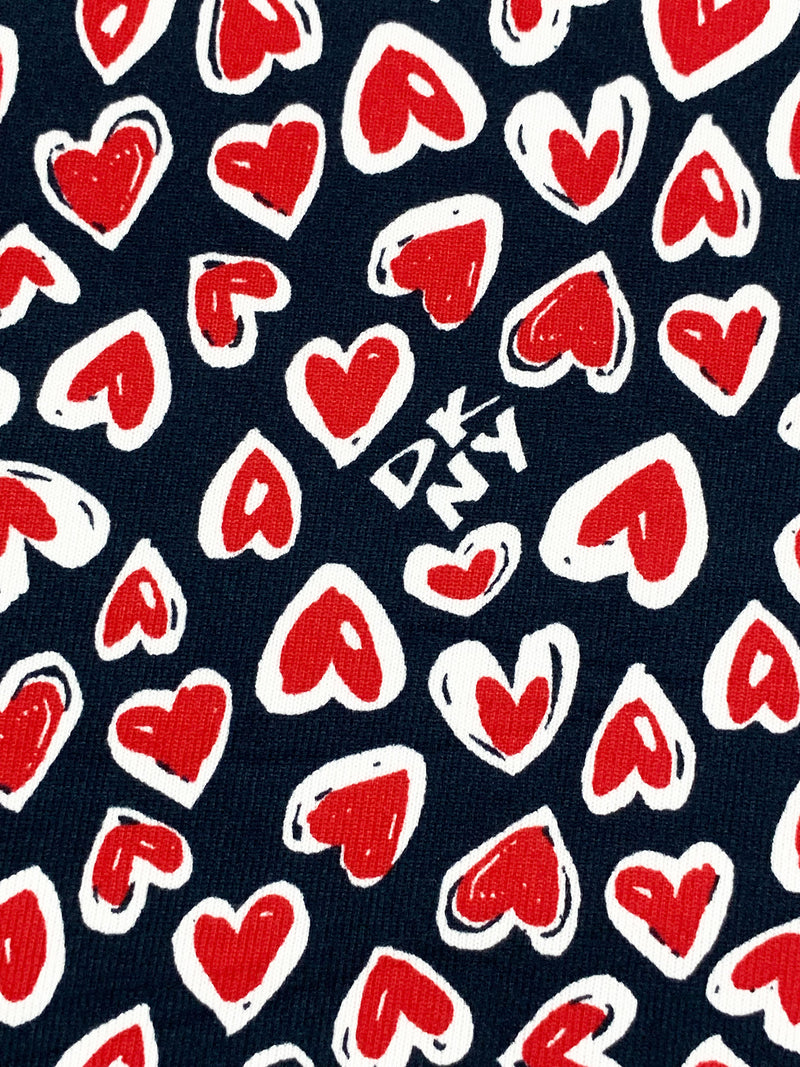 Dark Navy/Crimson/White Polyester/Lycra Hearts Print Brushed Sweater Knit - NY Designer - 58W