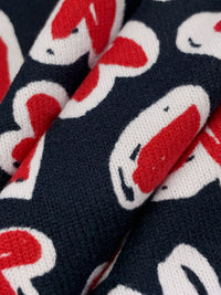 Dark Navy/Crimson/White Polyester/Lycra Hearts Print Brushed Sweater Knit - NY Designer - 58W
