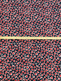 Dark Navy/Crimson/White Polyester/Lycra Hearts Print Brushed Sweater Knit - NY Designer - 58W