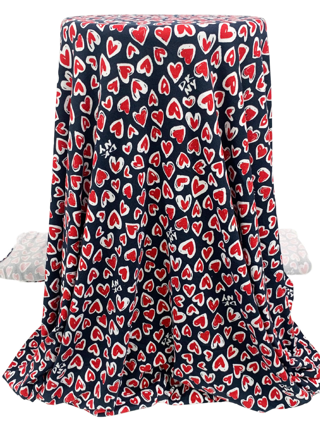 Dark Navy/Crimson/White Polyester/Lycra Hearts Print Brushed Sweater Knit - NY Designer - 58W