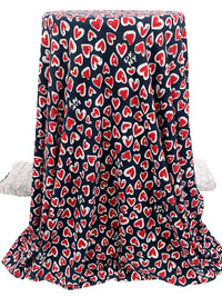 Dark Navy/Crimson/White Polyester/Lycra Hearts Print Brushed Sweater Knit - NY Designer - 58W