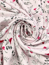 Palest Petal Pink/Carmine/Dark Slate 100% Cotton Floral Fauna Print Interlock Knit - NY Designer - 62W
