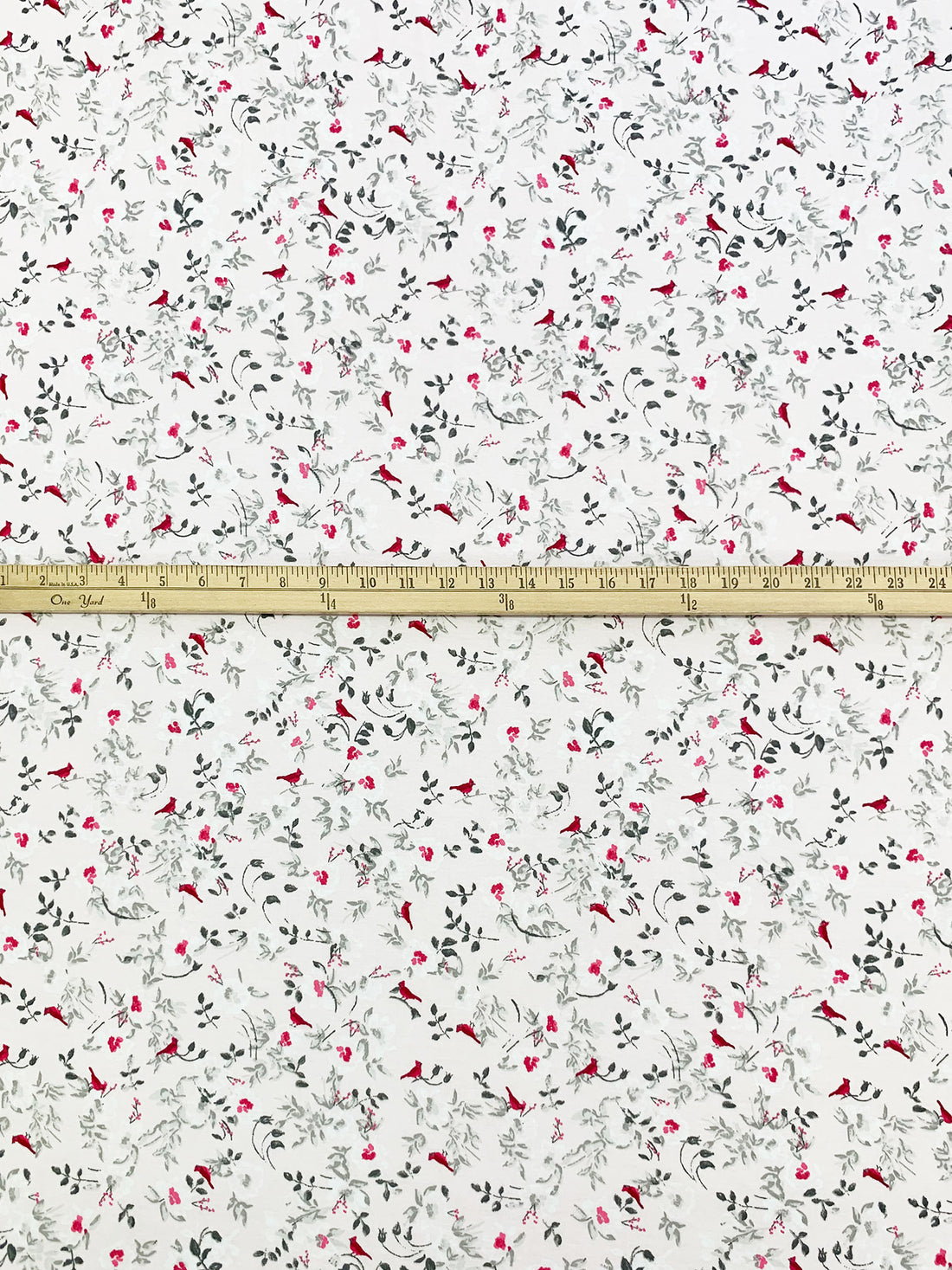 White/Carmine/Dark Slate 100% Cotton Floral Fauna Print Interlock Knit - NY Designer - 62W