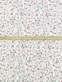 White/Carmine/Dark Slate 100% Cotton Floral Fauna Print Interlock Knit - NY Designer - 62W