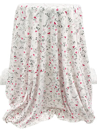 White/Carmine/Dark Slate 100% Cotton Floral Fauna Print Interlock Knit - NY Designer - 62W