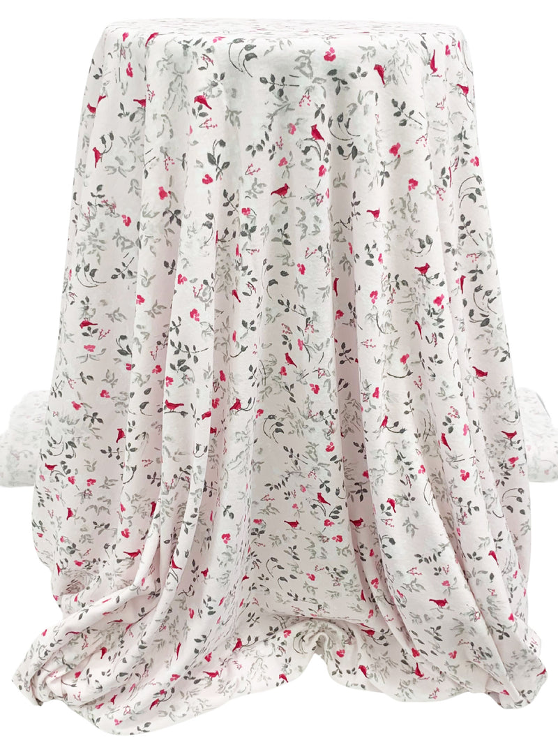White/Carmine/Dark Slate 100% Cotton Floral Fauna Print Interlock Knit - NY Designer - 62W