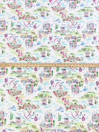 White/Bright Blue/Soft Green/Multi Cotton/Lycra Dutch Countryside Print Jersey Knit - NY Designer - 66W