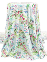 White/Bright Blue/Soft Green/Multi Cotton/Lycra Dutch Countryside Print Jersey Knit - NY Designer - 66W