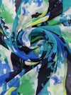 Pacific Green/Navy/Snow White/Multi 100% Polyester Abstract Floral Vertical Stripe Print Crinkle Chiffon 58W