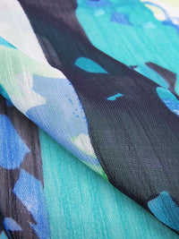 Pacific Green/Navy/Snow White/Multi 100% Polyester Abstract Floral Vertical Stripe Print Crinkle Chiffon 58W