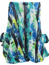 Pacific Green/Navy/Snow White/Multi 100% Polyester Abstract Floral Vertical Stripe Print Crinkle Chiffon 58W