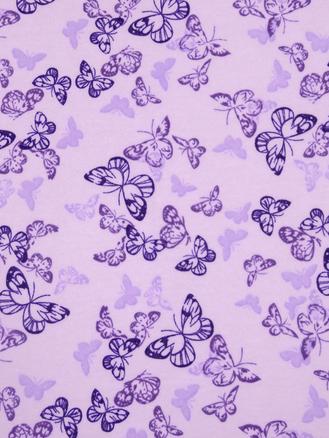 Light Lavender/Lilac/Midnight Purple/Dark Wisteria 100% Cotton Butterfly Print Interlock Knit - NY Designer - 66W