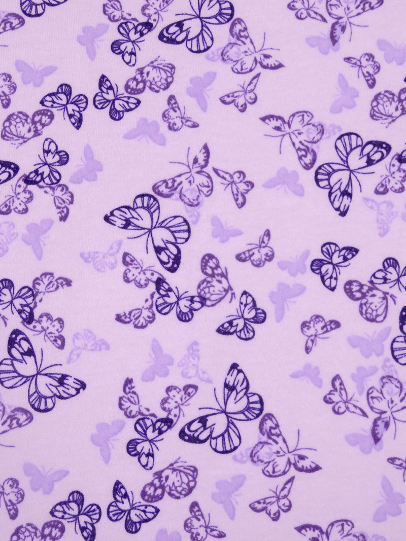 Light Lavender/Lilac/Midnight Purple/Dark Wisteria 100% Cotton Butterfly Print Interlock Knit - NY Designer - 66W