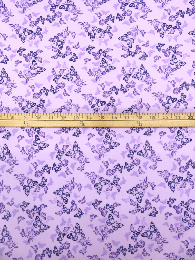 Light Lavender/Lilac/Midnight Purple/Dark Wisteria 100% Cotton Butterfly Print Interlock Knit - NY Designer - 66W