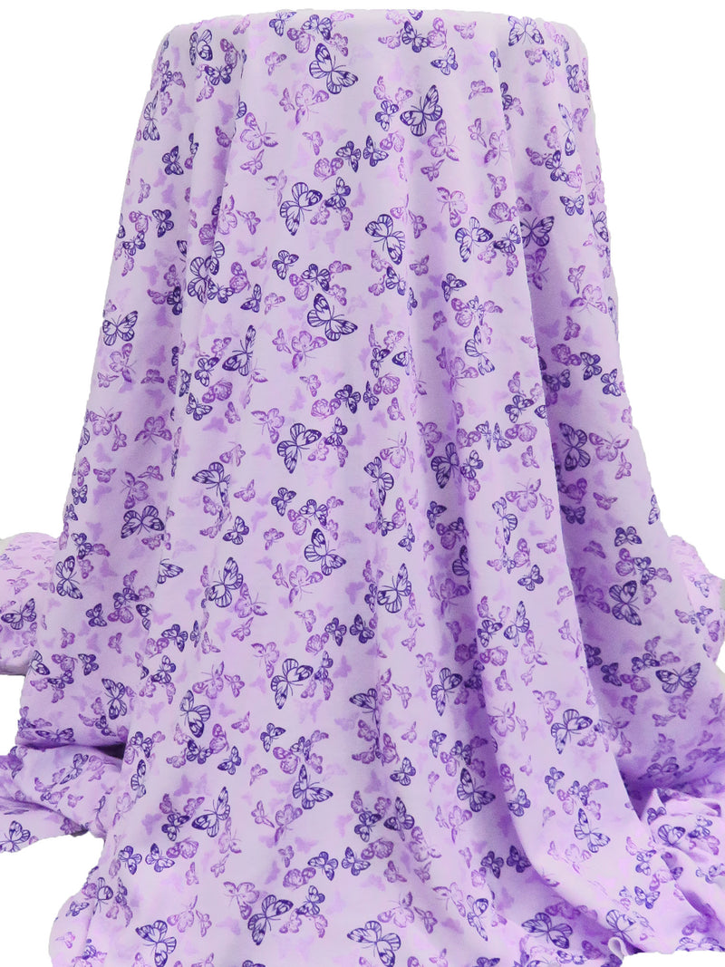 Light Lavender/Lilac/Midnight Purple/Dark Wisteria 100% Cotton Butterfly Print Interlock Knit - NY Designer - 66W