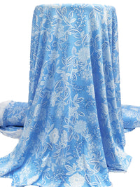 Dark Cornflower/White/Aero Rayon/Lycra Ornate Floral Print Jersey Knit - NY Designer - 64W