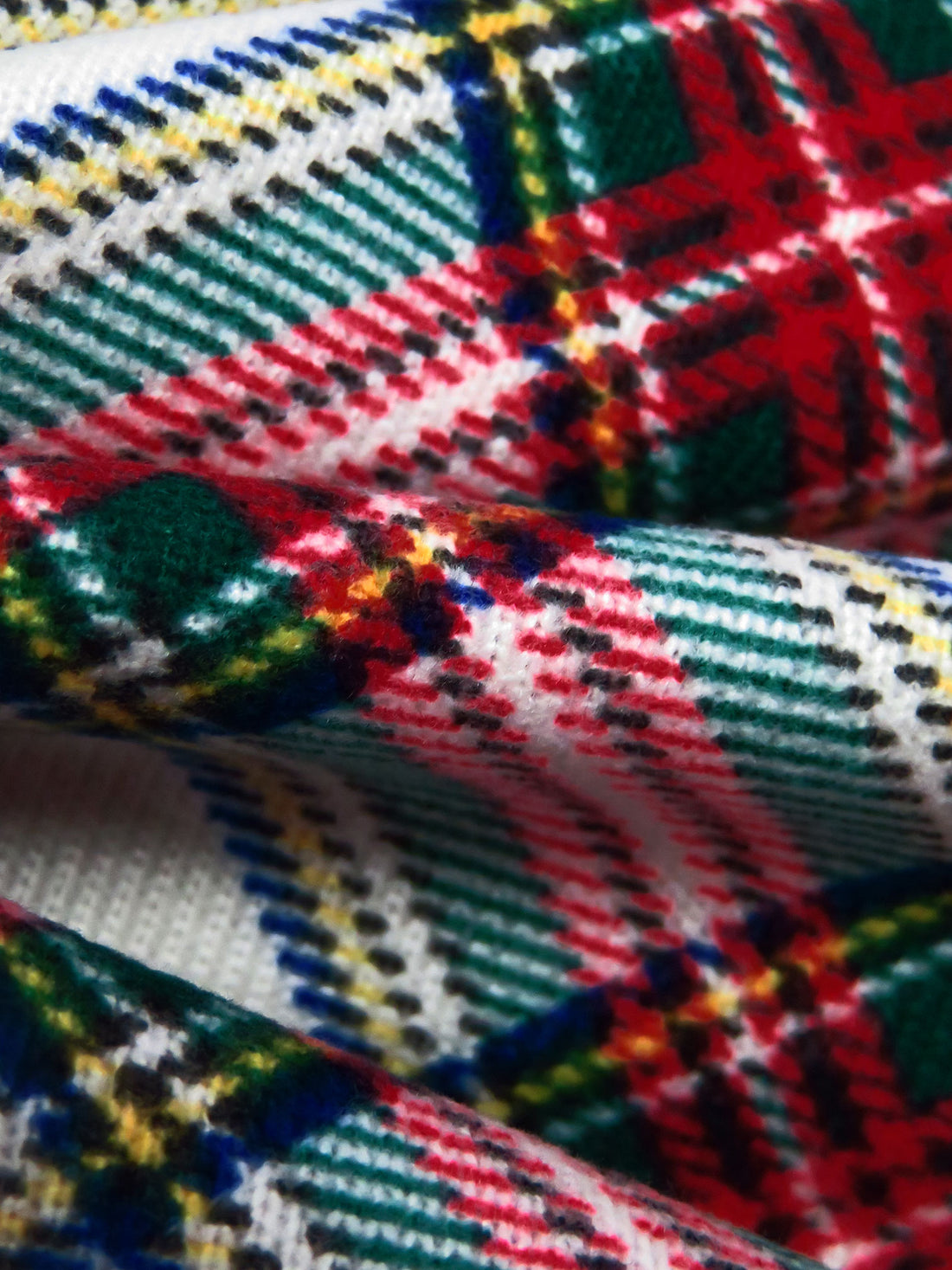 Off-White/Spartan Red/Castleton Green/Multi Polyester/Lycra Plaid Print Brushed Sweater Knit - NY Designer - 60W
