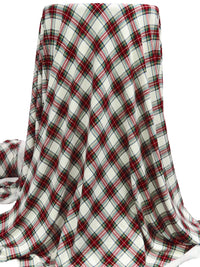 Off-White/Spartan Red/Castleton Green/Multi Polyester/Lycra Plaid Print Brushed Sweater Knit - NY Designer - 60W