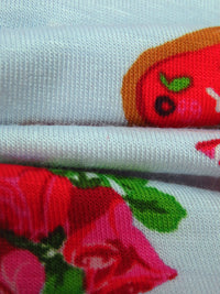 Light Pink/Light Blue/Scarlet Red/Multi Rayon/Lycra Sweet Treats Print Jersey Knit - NY Designer - 66W