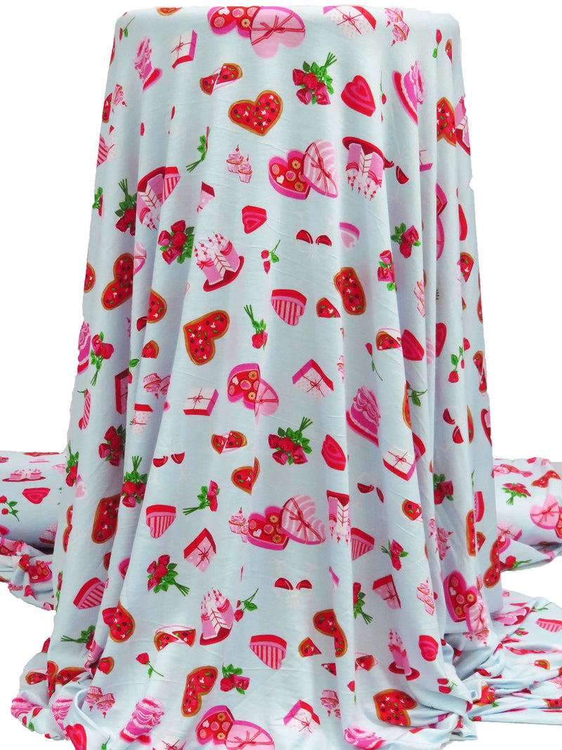 Light Pink/Light Blue/Scarlet Red/Multi Rayon/Lycra Sweet Treats Print Jersey Knit - NY Designer - 66W