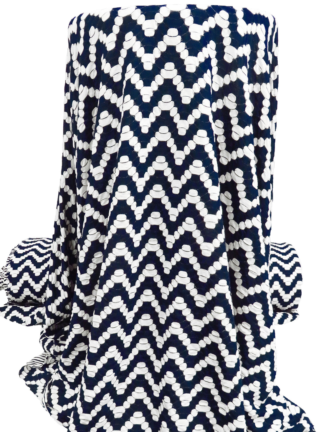 Midnight Navy/White Rayon/Polyester/Lycra Zig-Zag Weave Novelty Jacquard Knit 55W