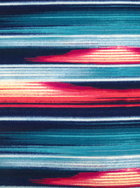 Midnight Navy/Coral Red/Bondi Blue/Multi Cotton/Lycra Abstract Horizontal Stripe Print Jersey Knit - NY Designer - 64W