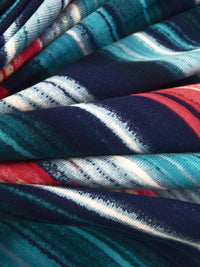 Midnight Navy/Coral Red/Bondi Blue/Multi Cotton/Lycra Abstract Horizontal Stripe Print Jersey Knit - NY Designer - 64W