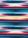 Midnight Navy/Coral Red/Bondi Blue/Multi Cotton/Lycra Abstract Horizontal Stripe Print Jersey Knit - NY Designer - 64W