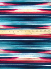 Midnight Navy/Coral Red/Bondi Blue/Multi Cotton/Lycra Abstract Horizontal Stripe Print Jersey Knit - NY Designer - 64W