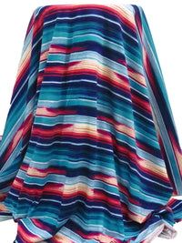 Midnight Navy/Coral Red/Bondi Blue/Multi Cotton/Lycra Abstract Horizontal Stripe Print Jersey Knit - NY Designer - 64W