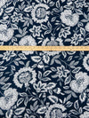 Midnight Navy/White Rayon/Lycra Folk Floral Print Jersey Knit - NY Designer - 66W