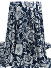 Midnight Navy/White Rayon/Lycra Folk Floral Print Jersey Knit - NY Designer - 66W