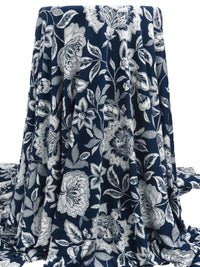Midnight Navy/White Rayon/Lycra Folk Floral Print Jersey Knit - NY Designer - 66W