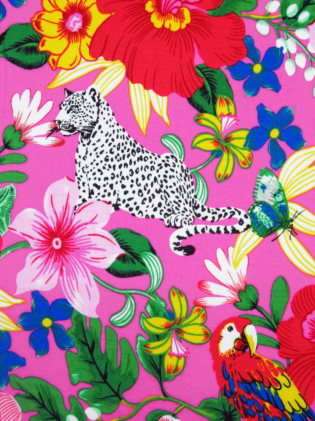 Hot Pink/Lemon/Douban Green/Multi Rayon/Lycra Tropical Floral & Animals Print Jersey Knit - NY Designer - 64W