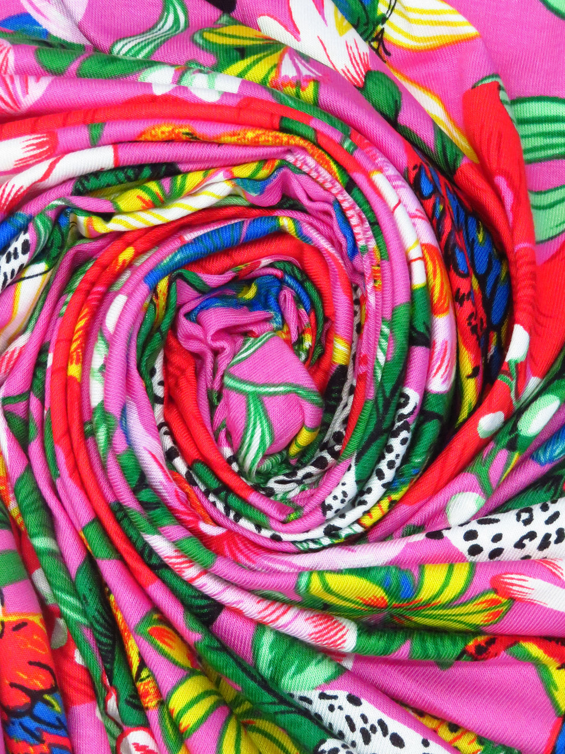 Hot Pink/Lemon/Douban Green/Multi Rayon/Lycra Tropical Floral & Animals Print Jersey Knit - NY Designer - 64W