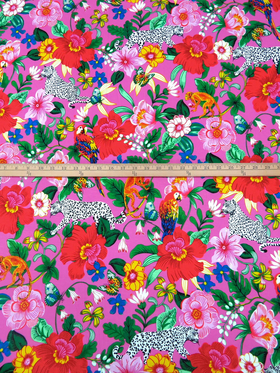 Hot Pink/Lemon/Douban Green/Multi Rayon/Lycra Tropical Floral & Animals Print Jersey Knit - NY Designer - 64W