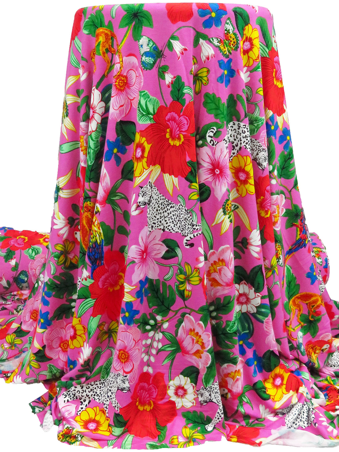 Hot Pink/Lemon/Douban Green/Multi Rayon/Lycra Tropical Floral & Animals Print Jersey Knit - NY Designer - 64W