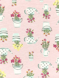 Champagne Pink/White/Lemon/Multi Cotton/Rayon Floral Arrangements Print Jersey Knit - NY Designer - 56W
