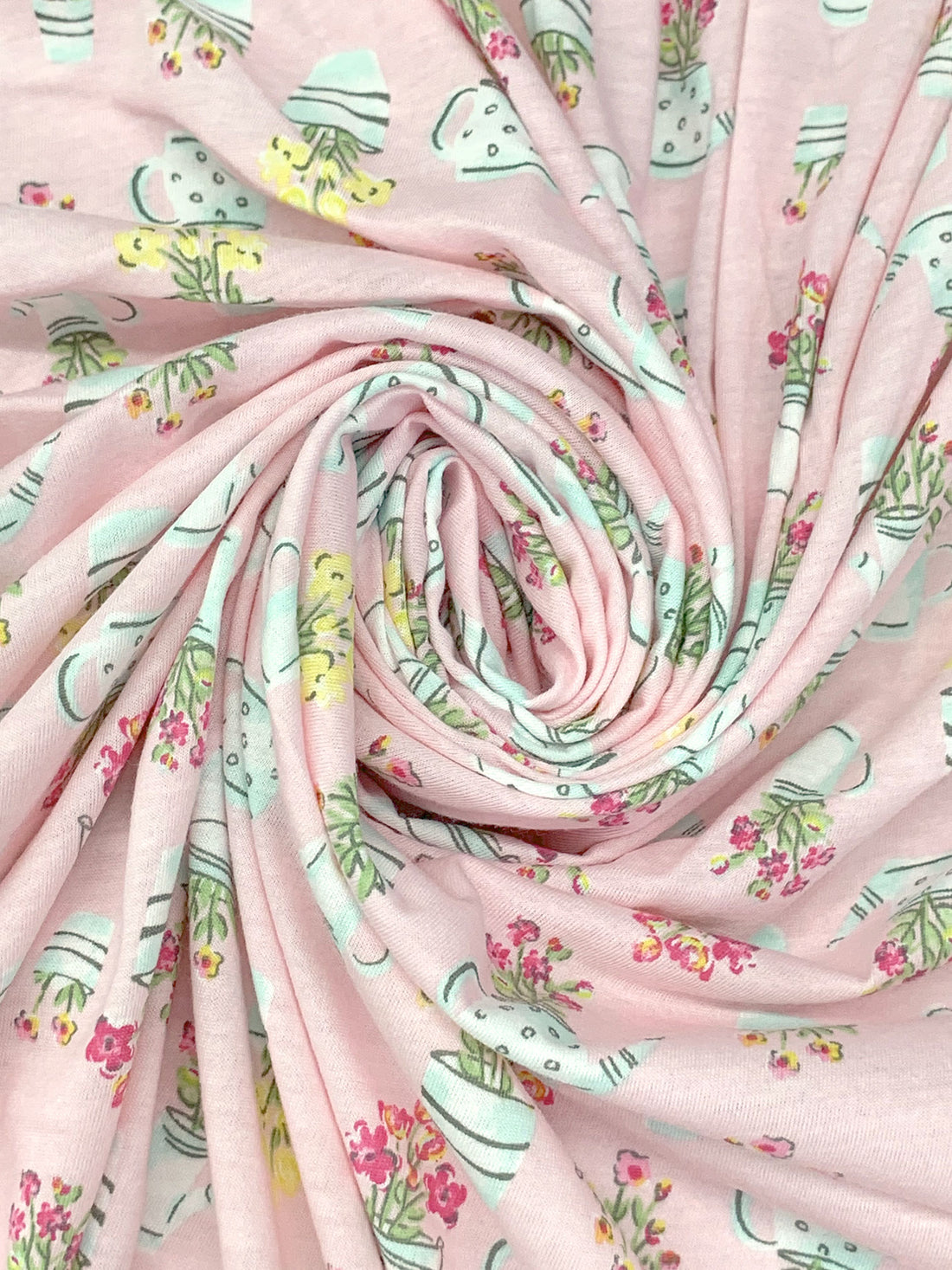 Champagne Pink/White/Lemon/Multi Cotton/Rayon Floral Arrangements Print Jersey Knit - NY Designer - 56W