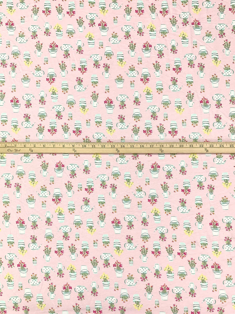 Champagne Pink/White/Lemon/Multi Cotton/Rayon Floral Arrangements Print Jersey Knit - NY Designer - 56W