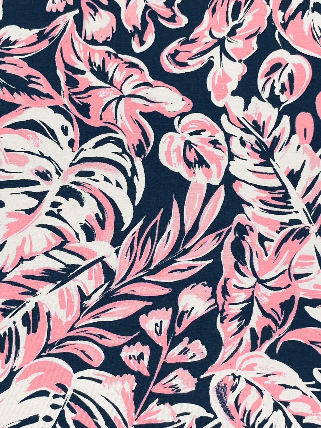 Cherry Blossom Pink/Dark Imperial Blue/White Rayon/Lycra Floral Print Jersey Knit - NY Designer - 64W