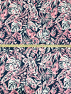 Cherry Blossom Pink/Dark Imperial Blue/White Rayon/Lycra Floral Print Jersey Knit - NY Designer - 64W